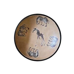 Hand Carved Soapstone Bowl Etched Safari Animals Zebra Giraffe African Art Decor